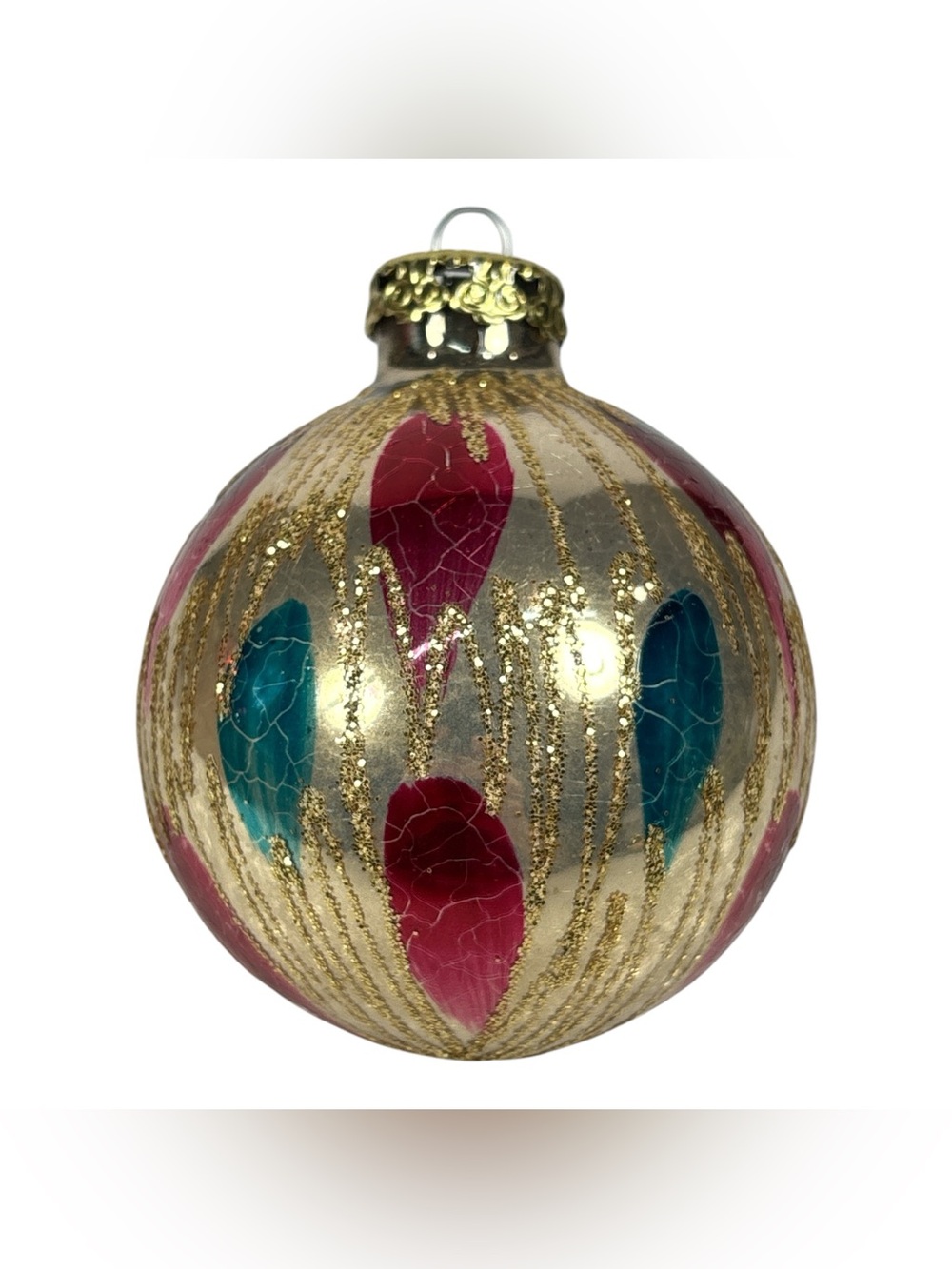Vintage 3" Mercury Glass Christmas Ornament Ball Multicolor Mica Glitter Germany